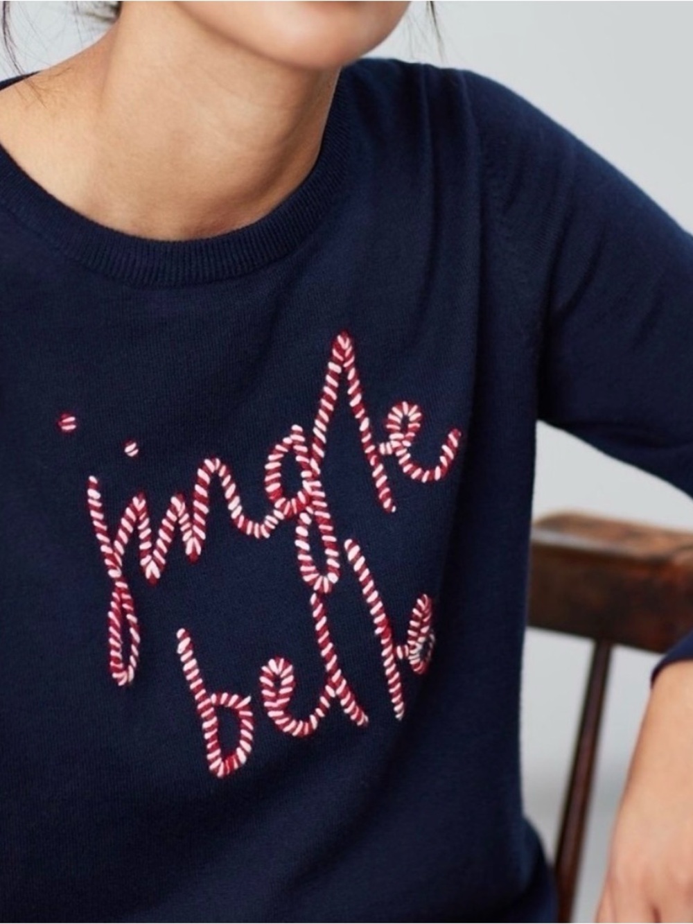NEW Joules Navy “Jingle Belle” Candy Cane Crewneck Sweater Size 4 NEW WITH TAGS